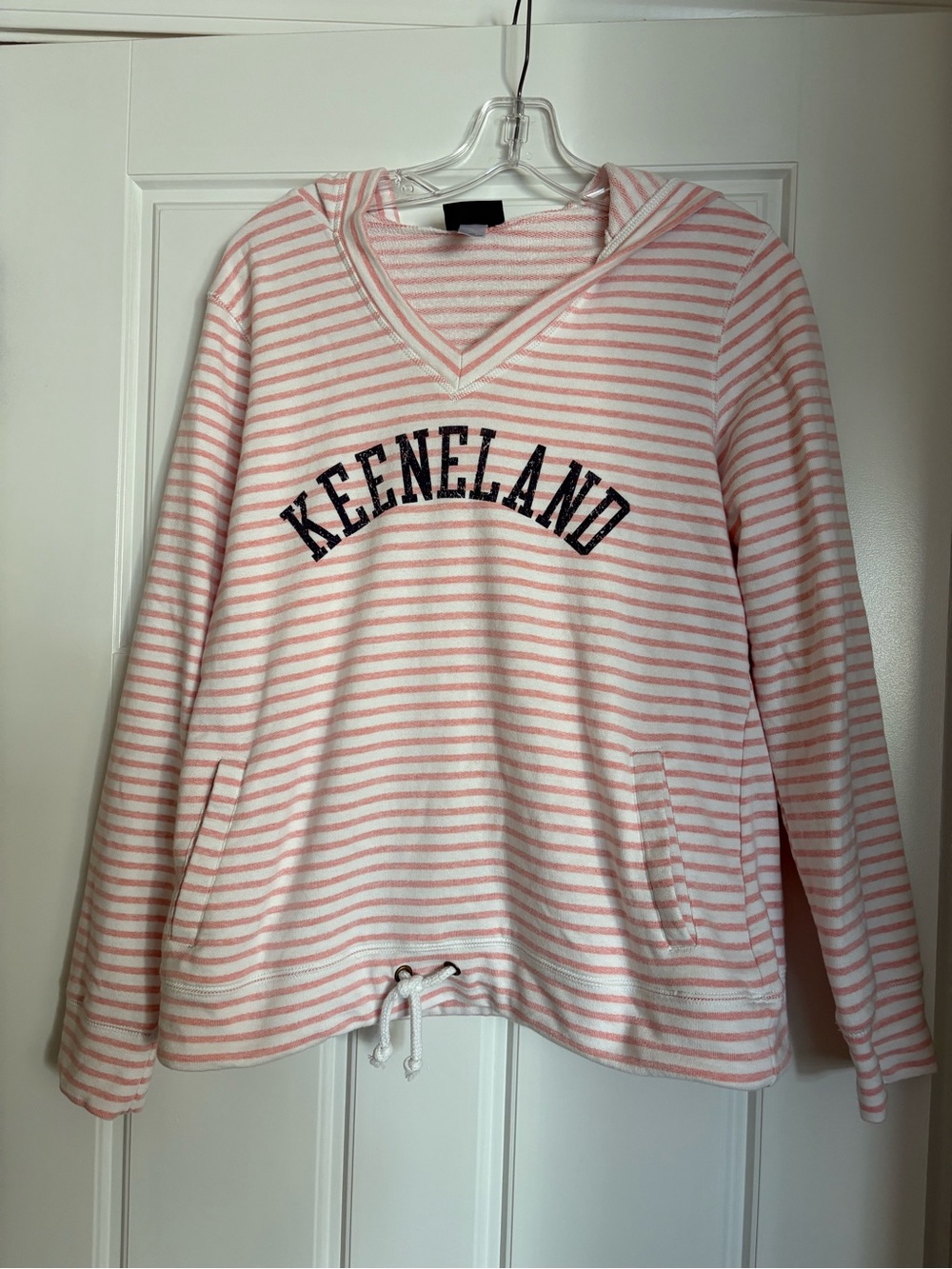 Keeneland Striped Hooded Pullover - Pink & White